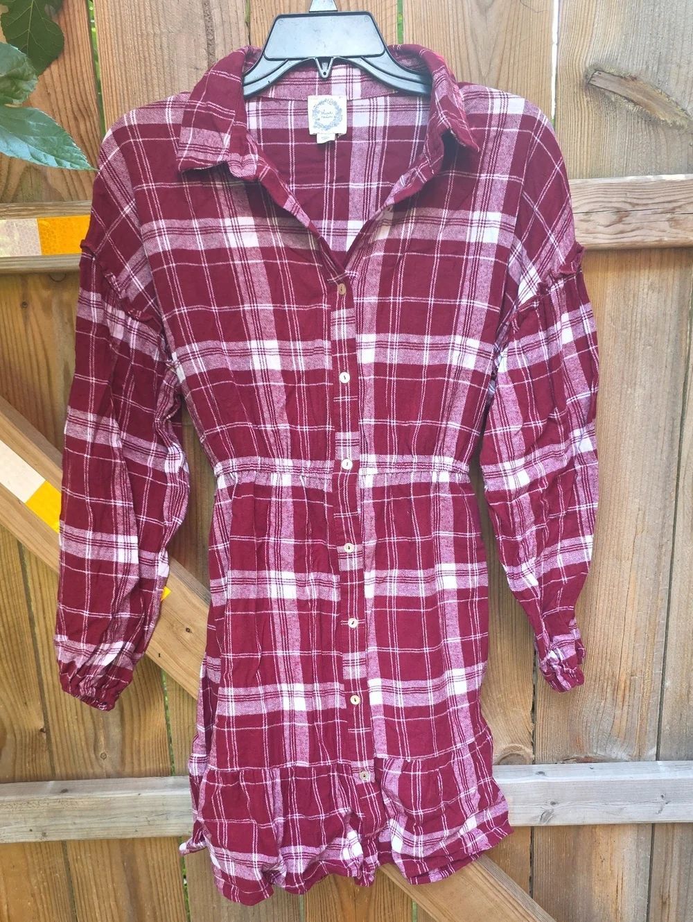 Blue Rain Burgundy and White Plaid Dress